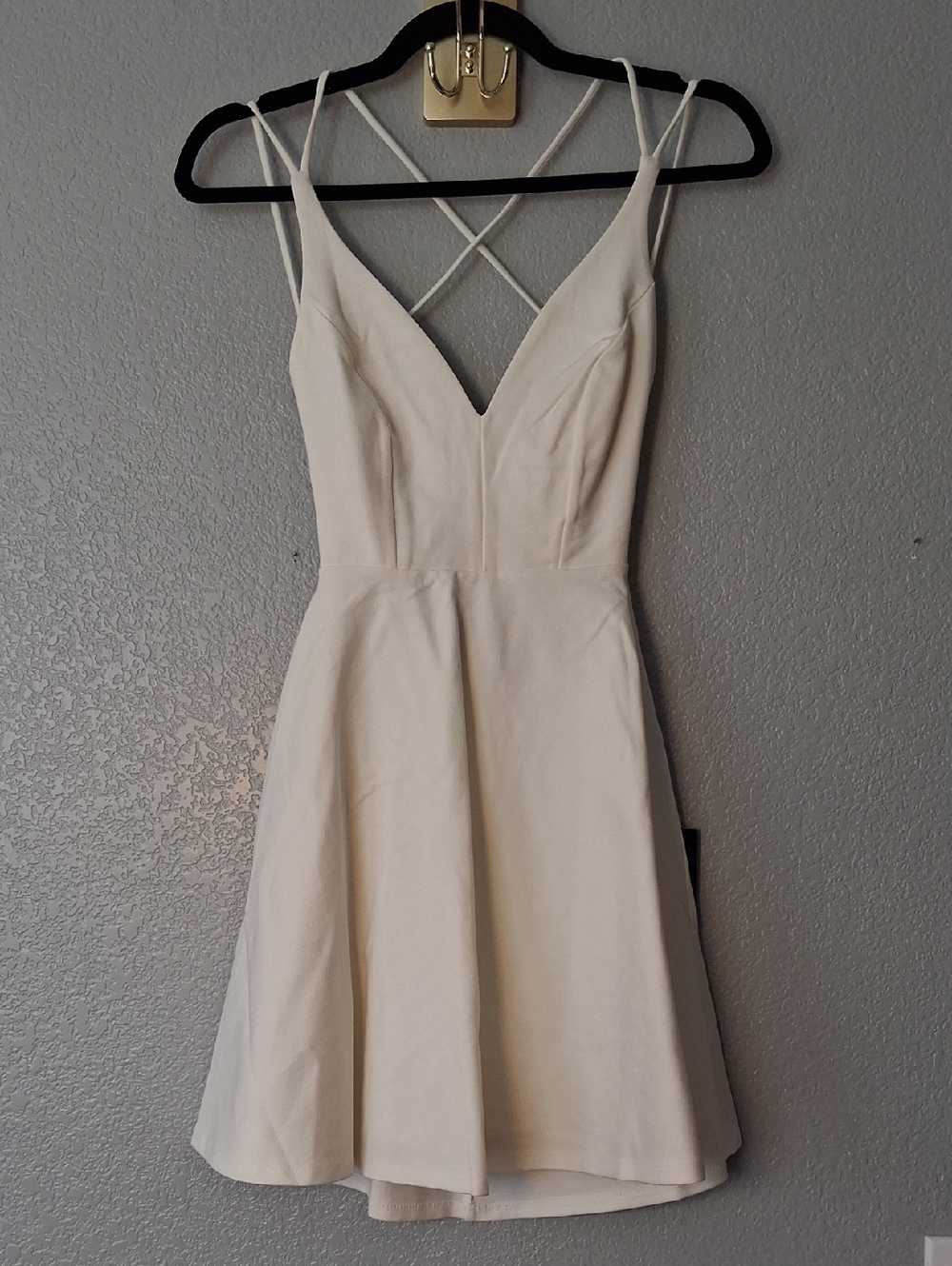 Lulu's Cream V-Neck Fit-and-Flare Mini Dress with Crisscross Back